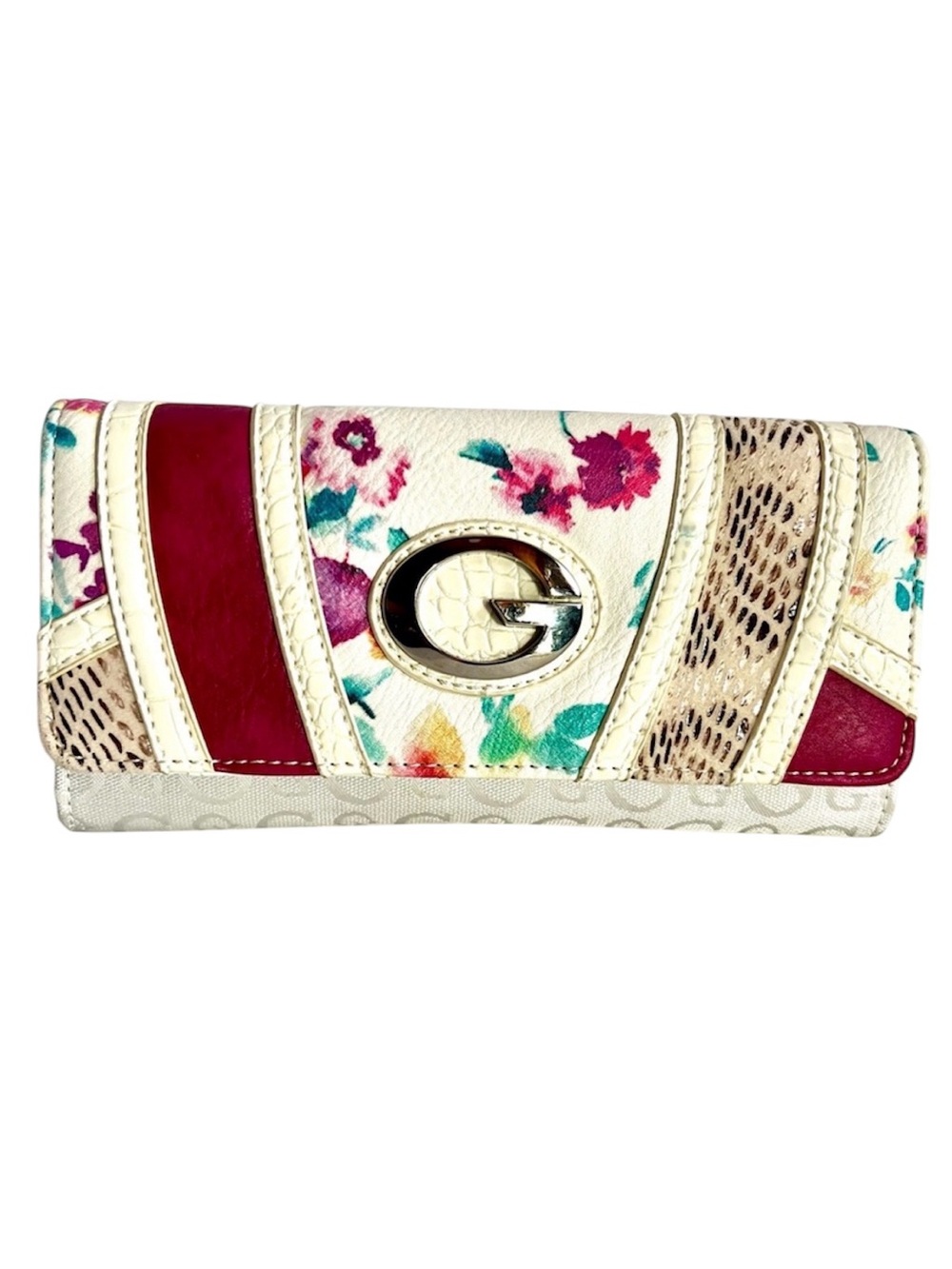 Guess Floral Wallet Clutch Pink White Snakeskin Accent Organizer Wristlet Y2K - Picture 6 of 6